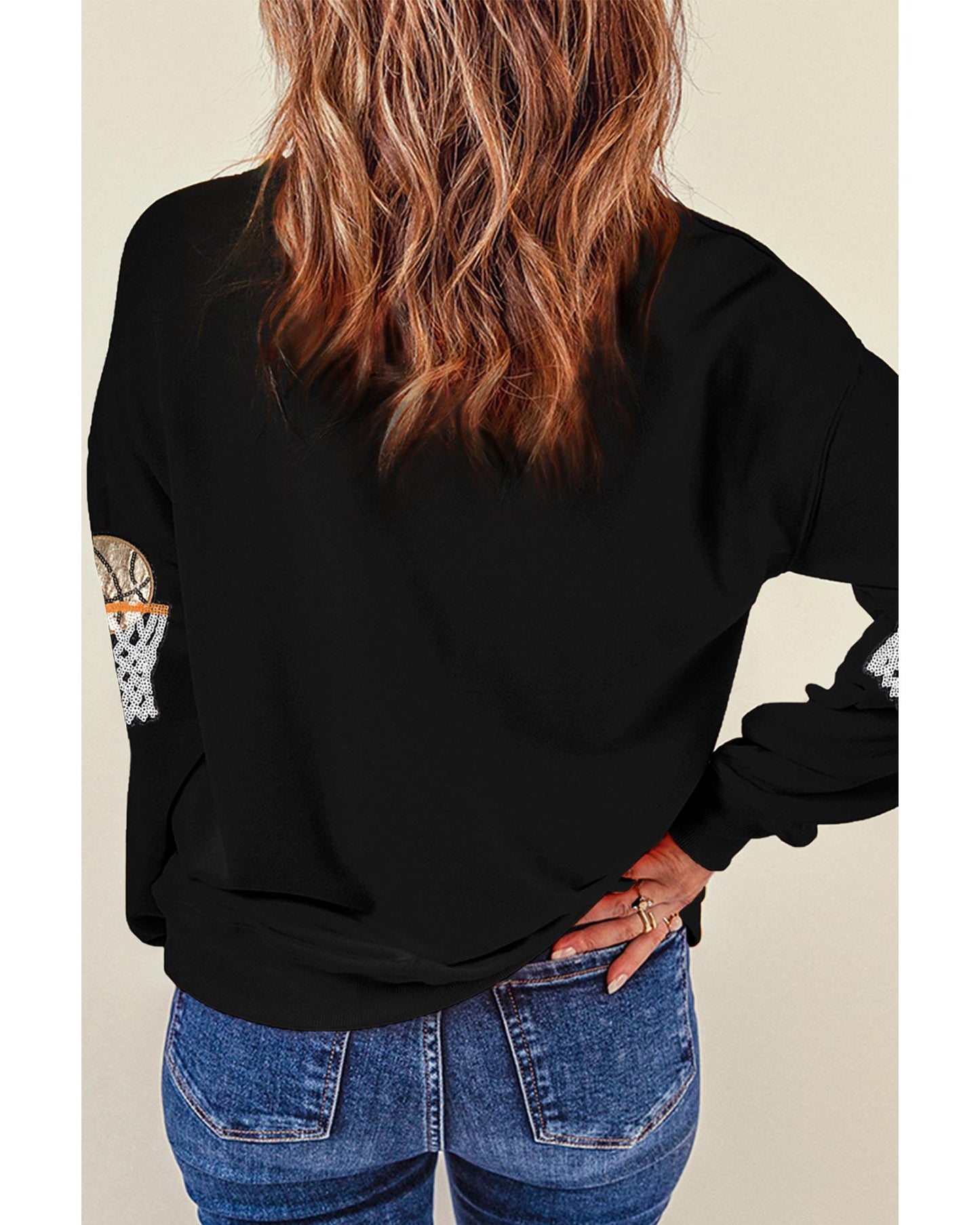 Black Basketball Patched Game Day Crew Neck Graphic Sweatshirt - XL