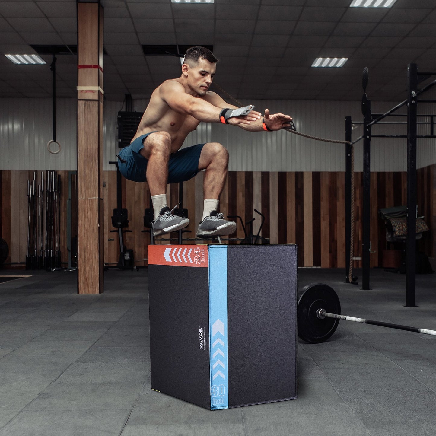 VEVOR 3 in 1 Plyometric Jump Box, 30/24/20 Inch Foam Plyo Box, Platform & Jumping Agility Box, Anti-Slip Fitness Exercise Step Up Box for Home Gym Training, Conditioning Strength Training, Black
