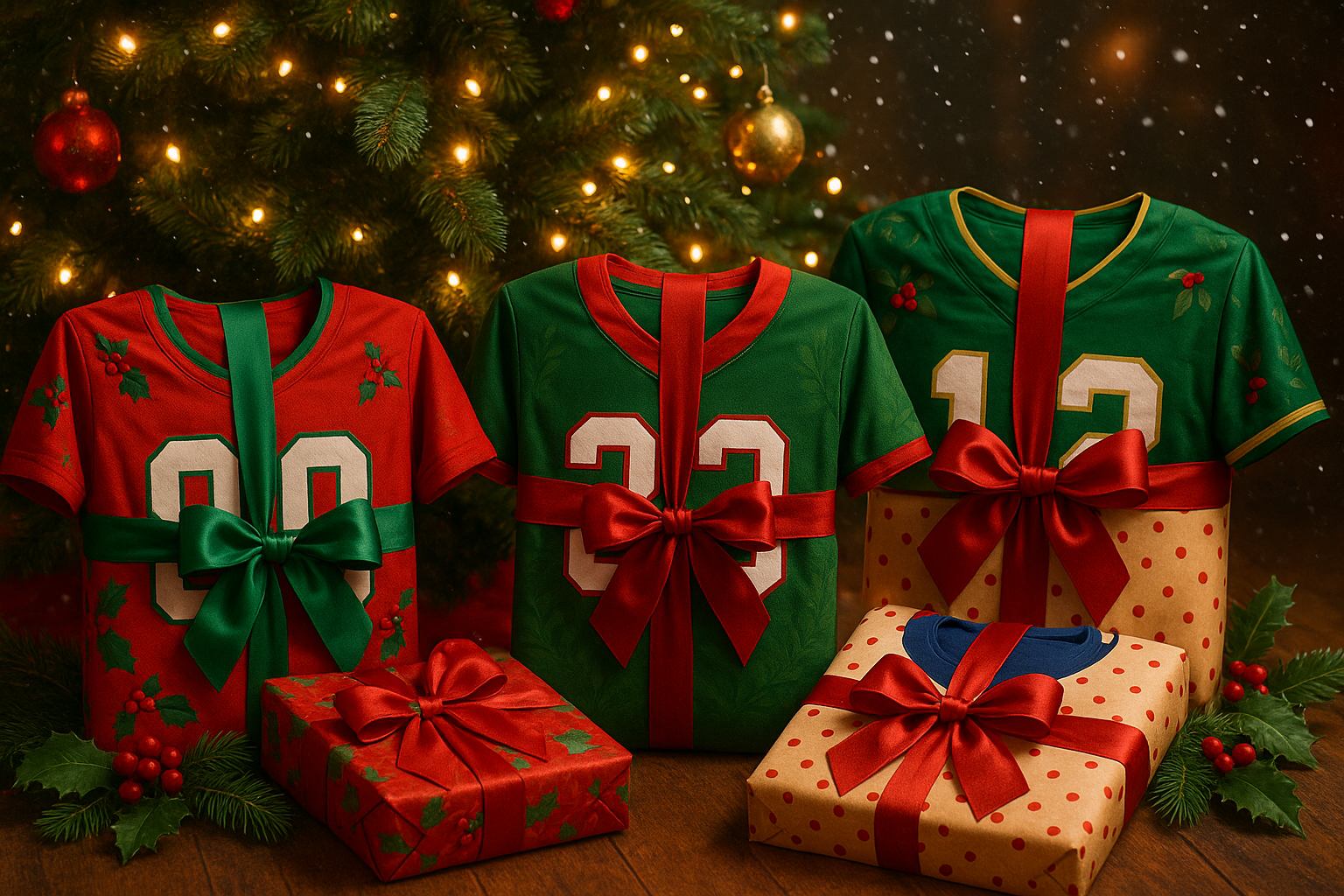 Christmas background, with jerseys as gift