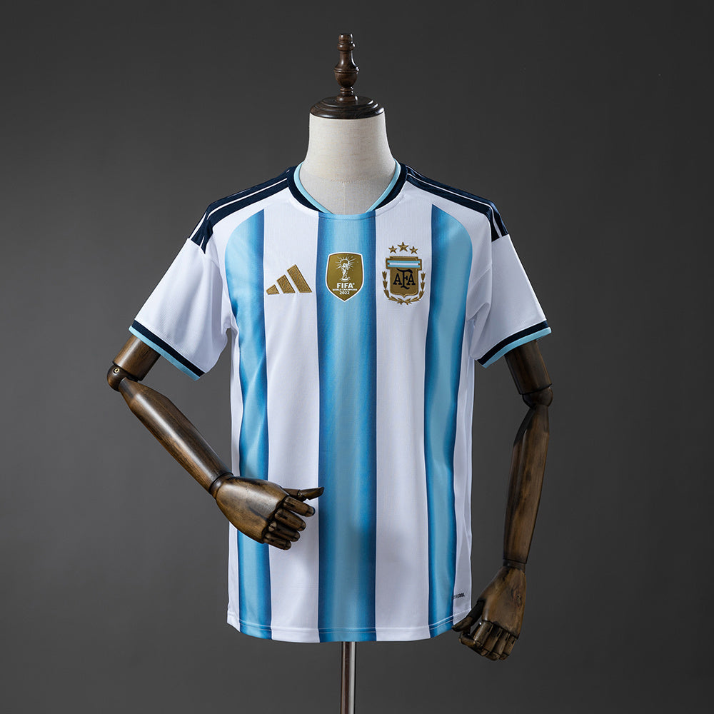 Argentina soccer jersey on a mannequin against a gray background